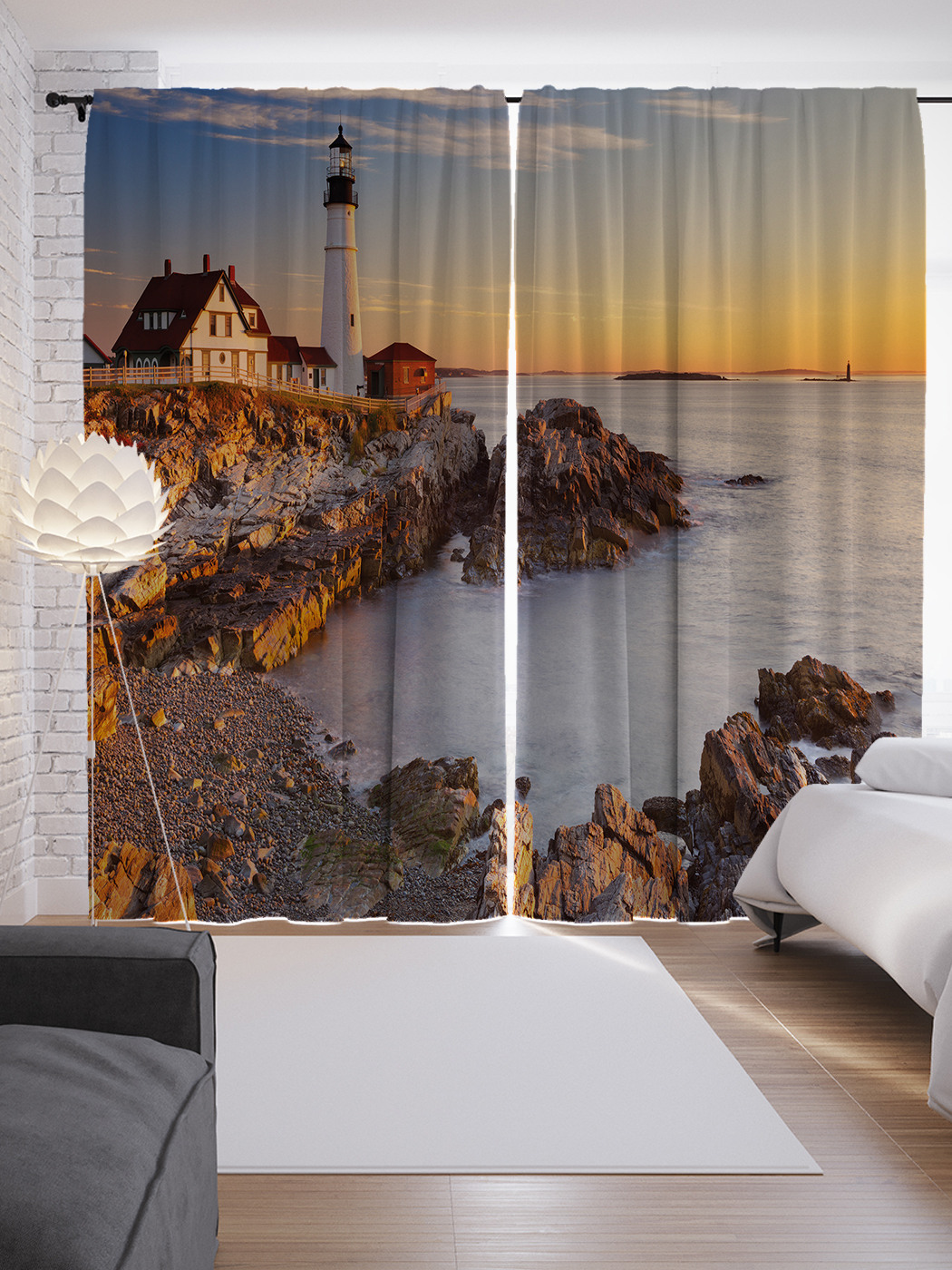 

Шторы JoyArty с фотопечатью "Маяк среди камней" из сатена, 290х265 см, Маяк среди камней
