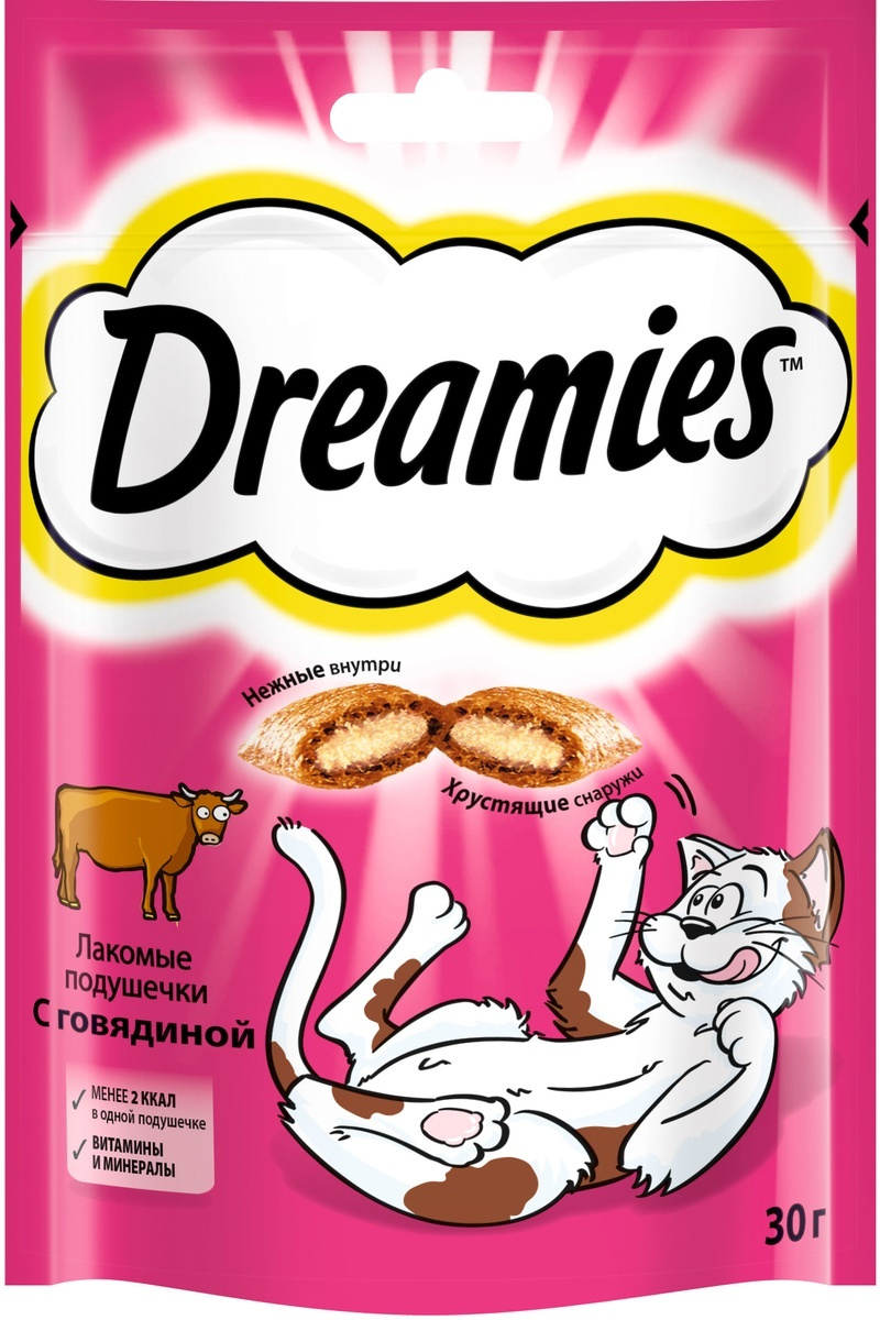 фото Лакомство для кошек dreamies подушечки, говядина, 25 шт по 30 гр