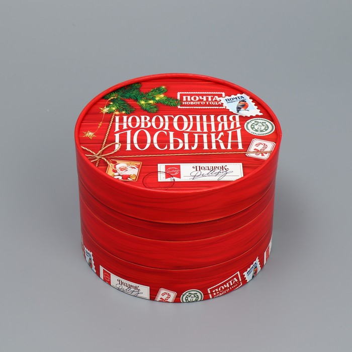 

Коробка подарочная круглая Дарите счастье Новогодняя посылка 12 x 16 см, Красный