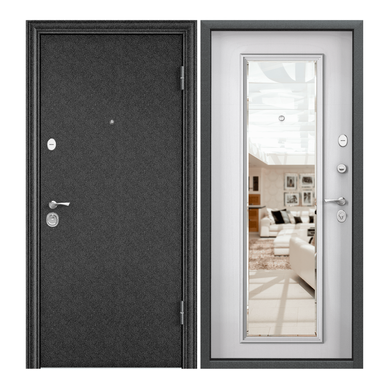 фото Дверь входная torex для квартиры стальная flat-l 950х2050 правый, зеркало, черный/бежевый torex стальные двери