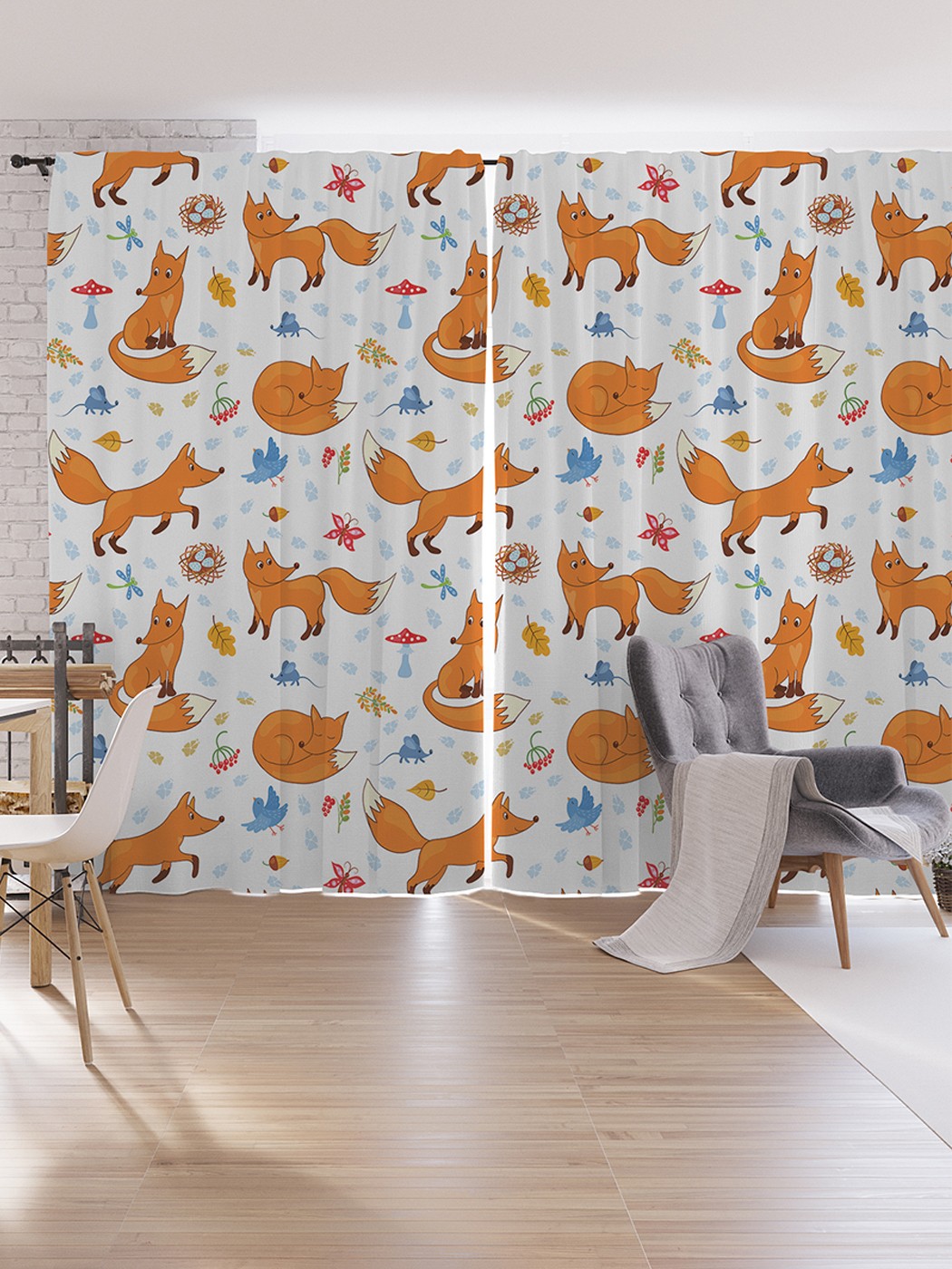 

Шторы под лён JoyArty "Лисы на полянке", серия Oxford DeLux, 340х265 см, Лисы на полянке