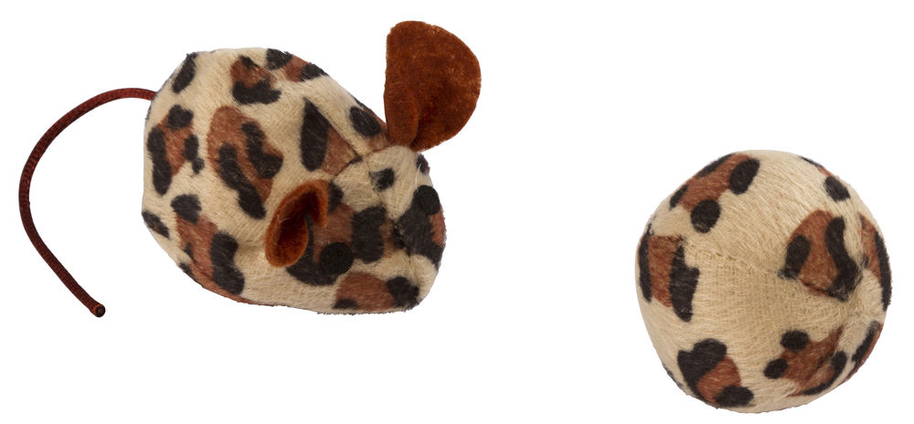 фото Мягкая игрушка для кошек kerble мышка с мячиком, коричневый, бежевый, черный, 7 см