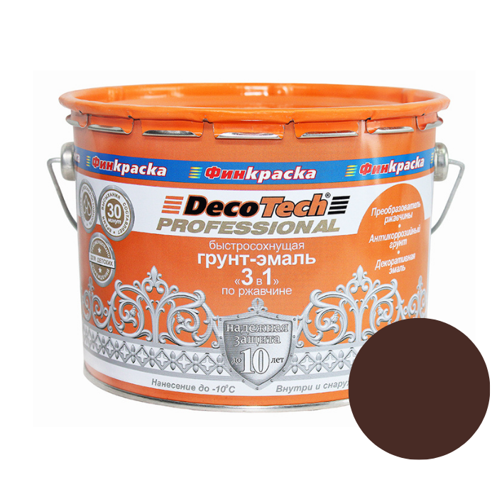 Грунт-эмаль DecoTech 3в1 шоколадно-коричневая (RAL8017) 1,8кг