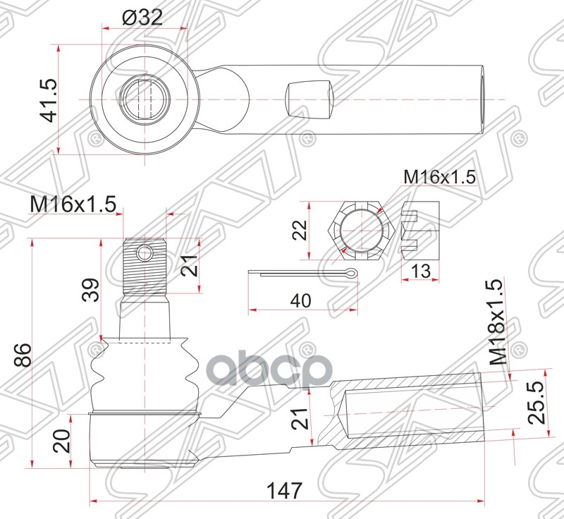 

Наконечник Рулевой Toyota Dyna 150 01- Sat арт. ST-45046-29405