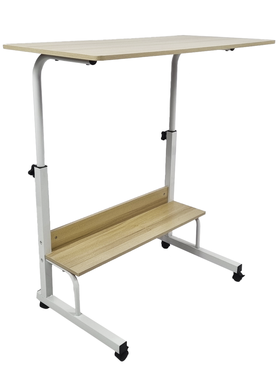 Прикроватный стол для ноутбука URM S00236 с полкой на колесиках, 40х80 см бежевый