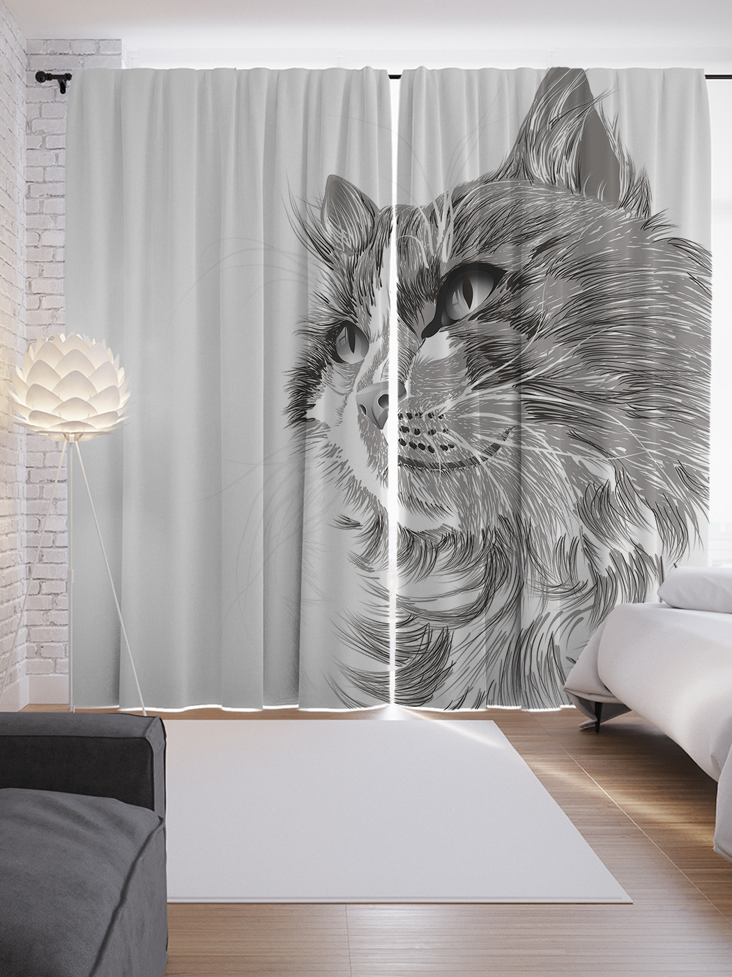 

Шторы JoyArty с фотопечатью "Эскизный портрет кота" из сатена, 290х265 см, Эскизный портрет кота