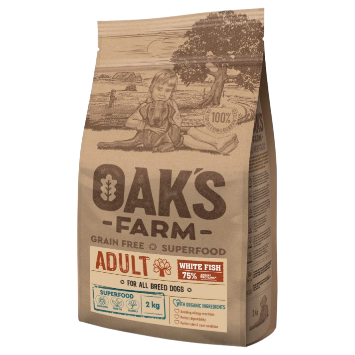 

Сухой корм для собак OAKS FARM GF Adult,белая рыба, 2 кг, GF Adult