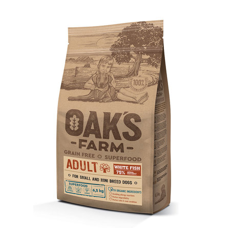 фото Сухой корм для собак oaks farm gf adult, для маленьких пород, белая рыба, 6.6кг