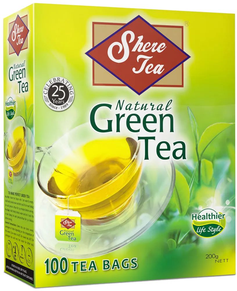 Чай зеленый Shere Tea натуральный в пакетиках, 100 шт по 2 г