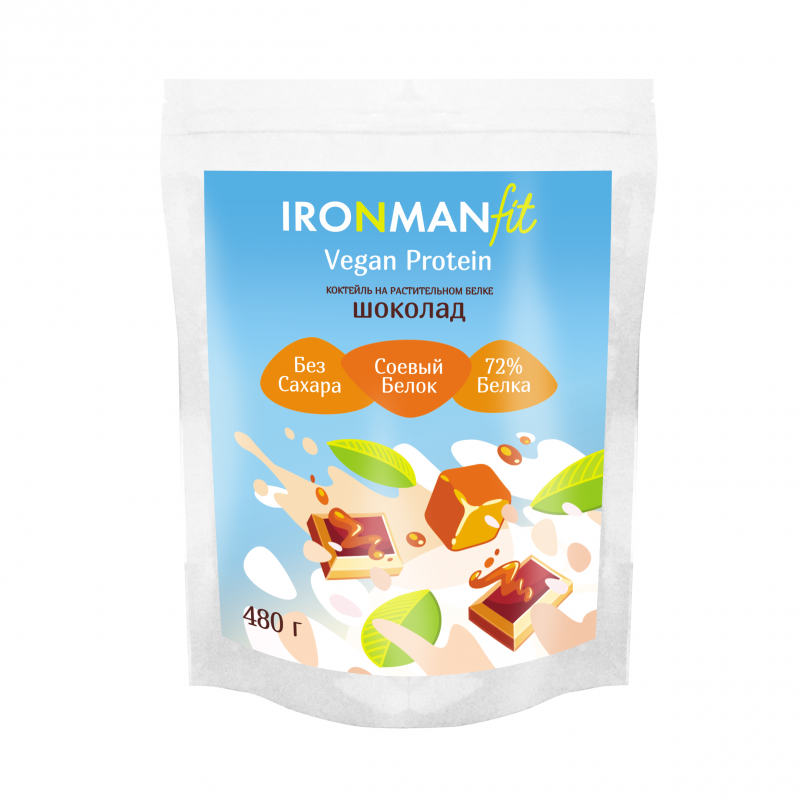 Протеин Ironman Vegan Protein, 480 г, шоколад-карамель