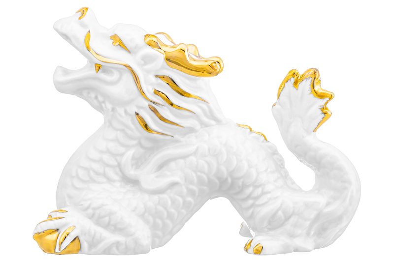 Фигурка декоративная Elan Gallery Китайский дракон, 330880, 12х5х9 см, белая с золотом
