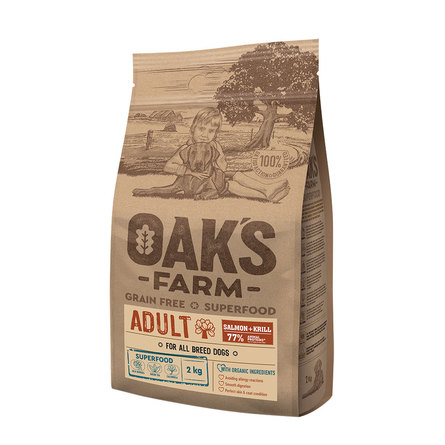 

Сухой корм для собак OAKS FARM GF Adult, лосось, криль 2.037кг, GF Adult