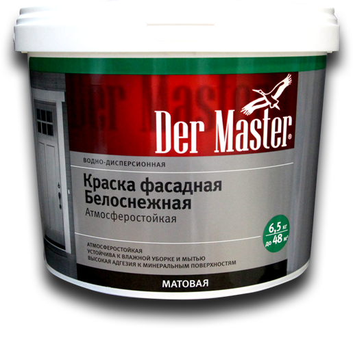 фото Краска фасадная атмосферостойкая белоснежная der master 6,5 кг