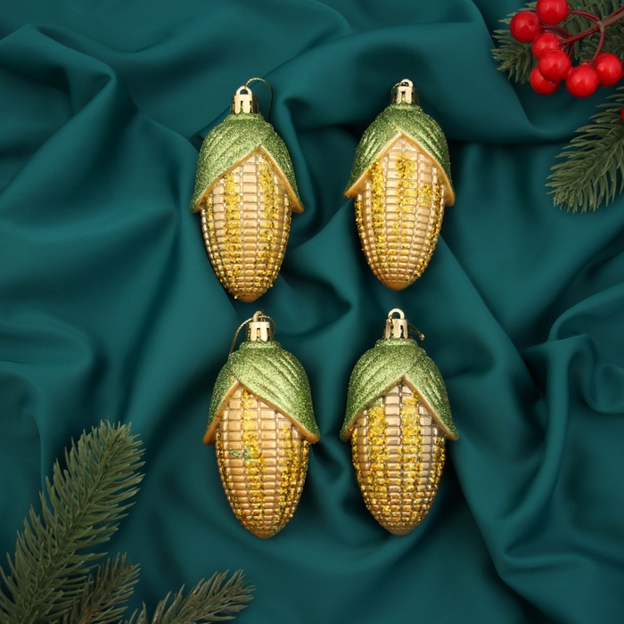 

Елочная игрушка Зимнее волшебство Кукуруза колор 10514336 10 см 4 шт. золотистый, Кукуруза колор