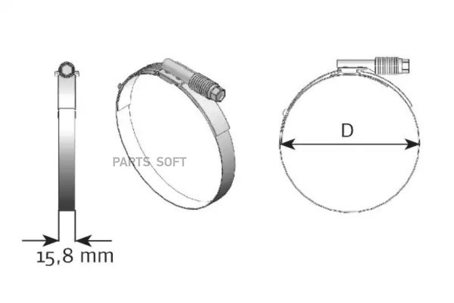 

Хомут червячный (нерж) Premium D=83/105x16мм MAN DINEX 98874