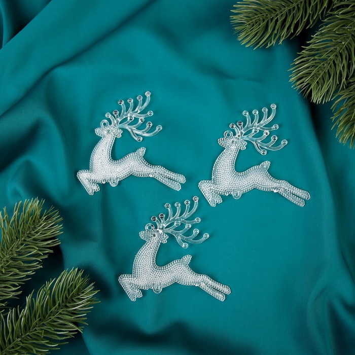 

Украшение ёлочное Зимнее волшебство Скачущий олень с текстурой 3 шт 7х7 см прозрач, Прозрачный