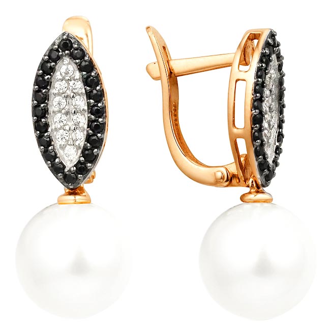 Серьги из красного золота Гранат 3.20.10.0278.00-2572, жемчуг\\фианит