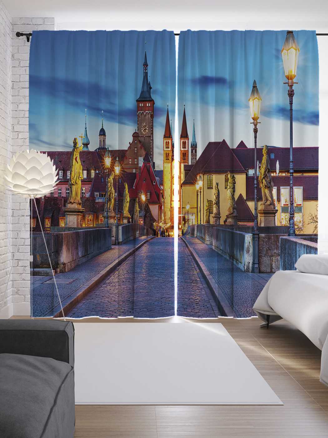 фото Шторы joyarty с фотопечатью "мостовая площадь баварии" из сатена, 290х265 см