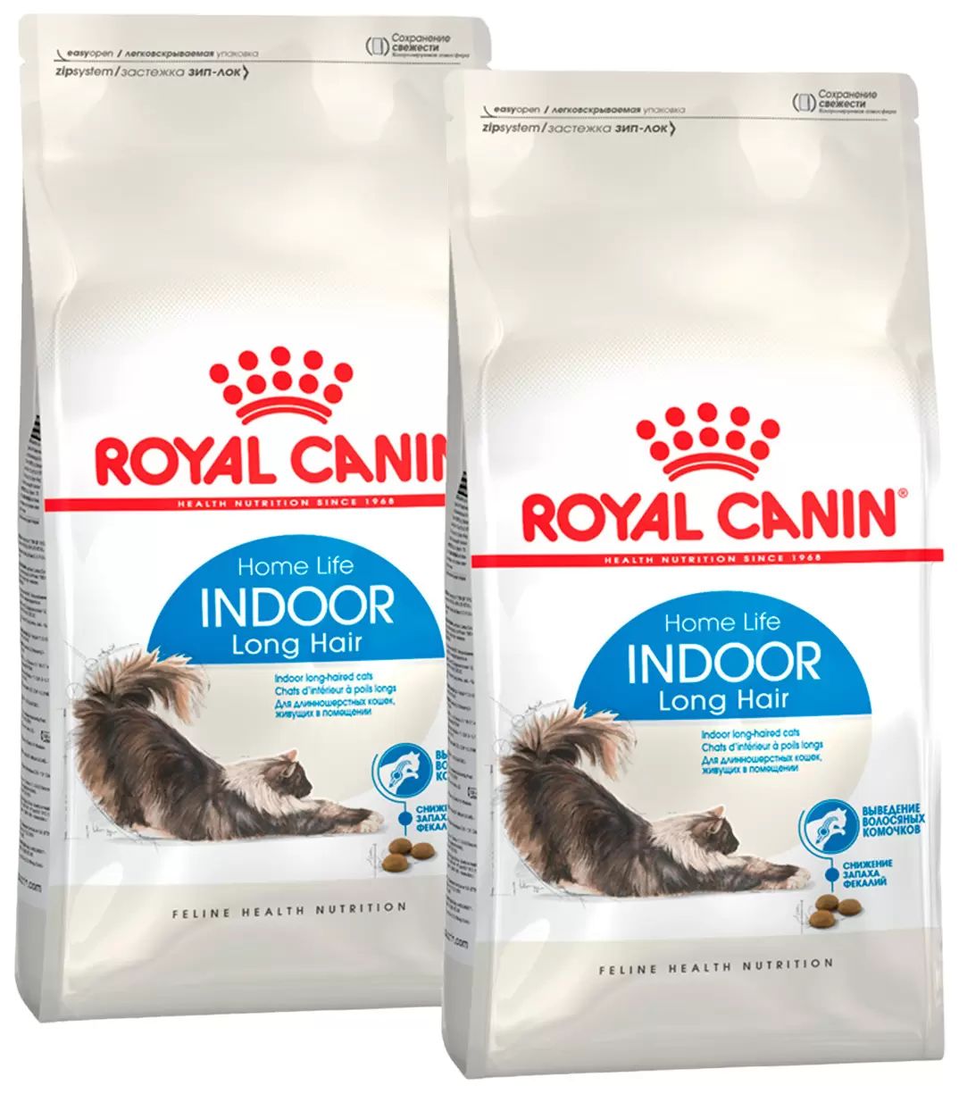 

Сухой корм для кошек Royal Canin Indoor Long Hair, для длинношерстных, 2 шт по 2 кг