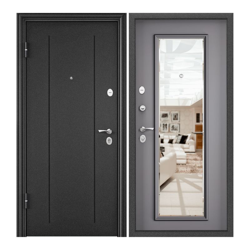 

Дверь входная Torex для квартиры металлическая Flat-M 860х2050 левый, зеркало, серый, Flat-M