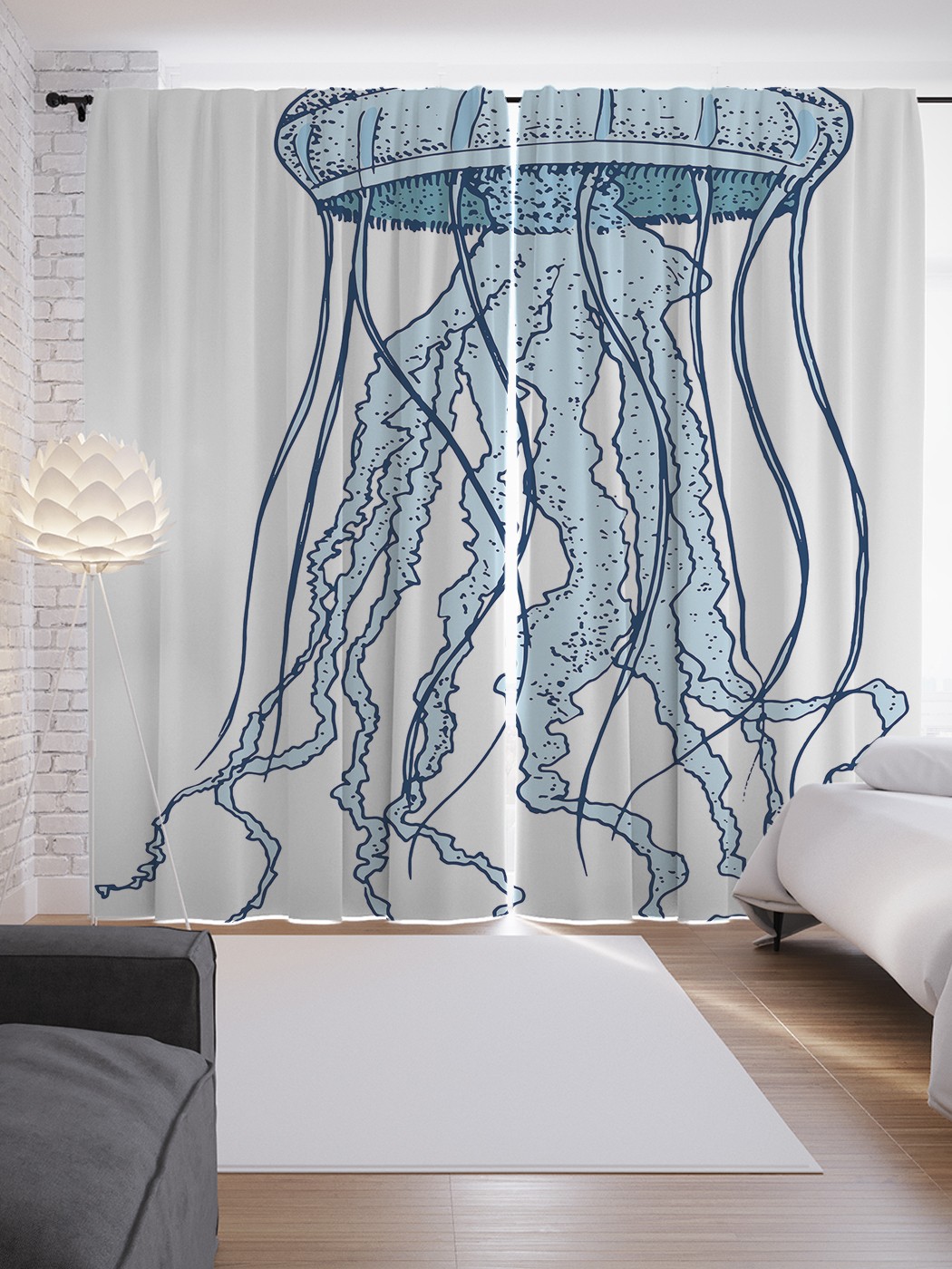 

Шторы JoyArty с фотопечатью "Футуристическая медуза" из сатена, 290х265 см, Футуристическая медуза