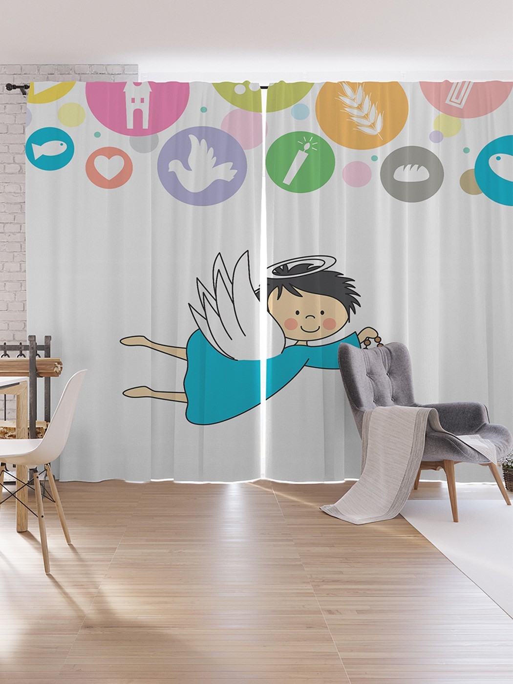 

Шторы под лён JoyArty "Беспечный ангел с крестом", серия Oxford DeLux, 340х265 см, Беспечный ангел с крестом