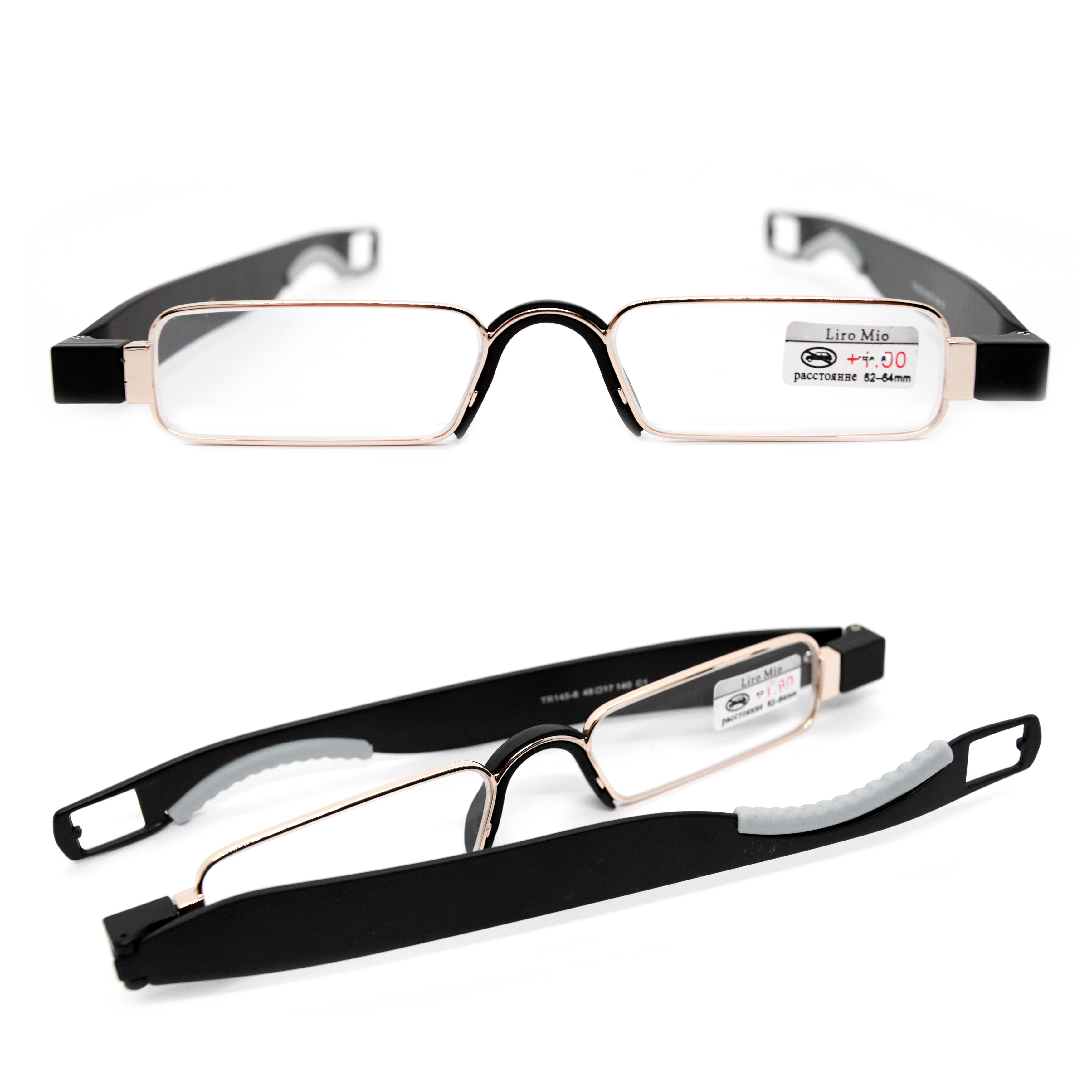 Готовые очки TR145 +3,50, складные, карбоновые, черный, золотой, РЦ 62-64