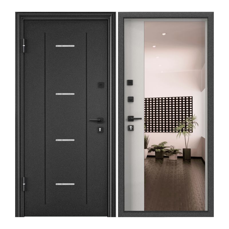фото Дверь входная torex для квартиры металлическая flat-m 950х2050 левый, зеркало, темно-серый torex стальные двери