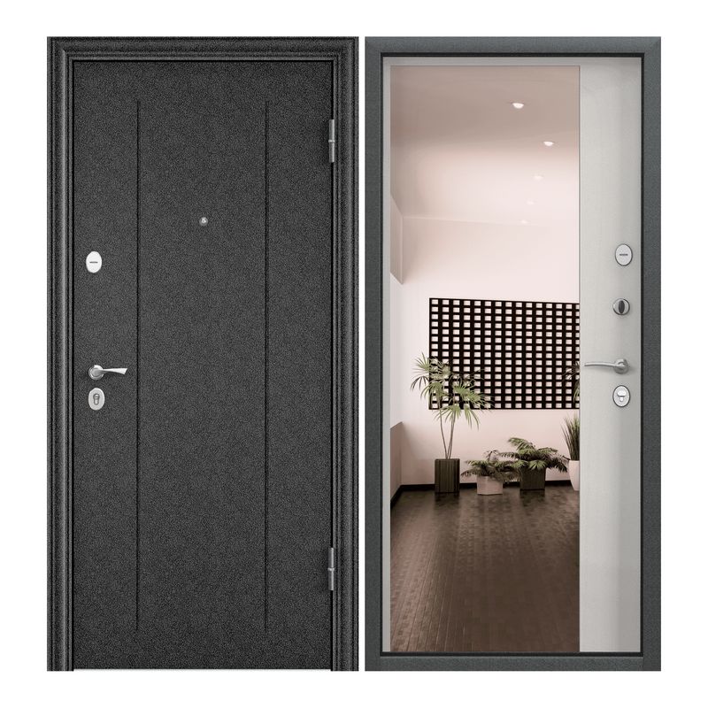 фото Дверь входная torex для квартиры стальная flat-m 950х2050 правый, зеркало, черный/белый torex стальные двери
