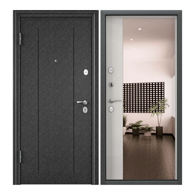 Дверь входная Torex для квартиры металлическая Flat-M 950х2050 левый, зеркало,черный/белый