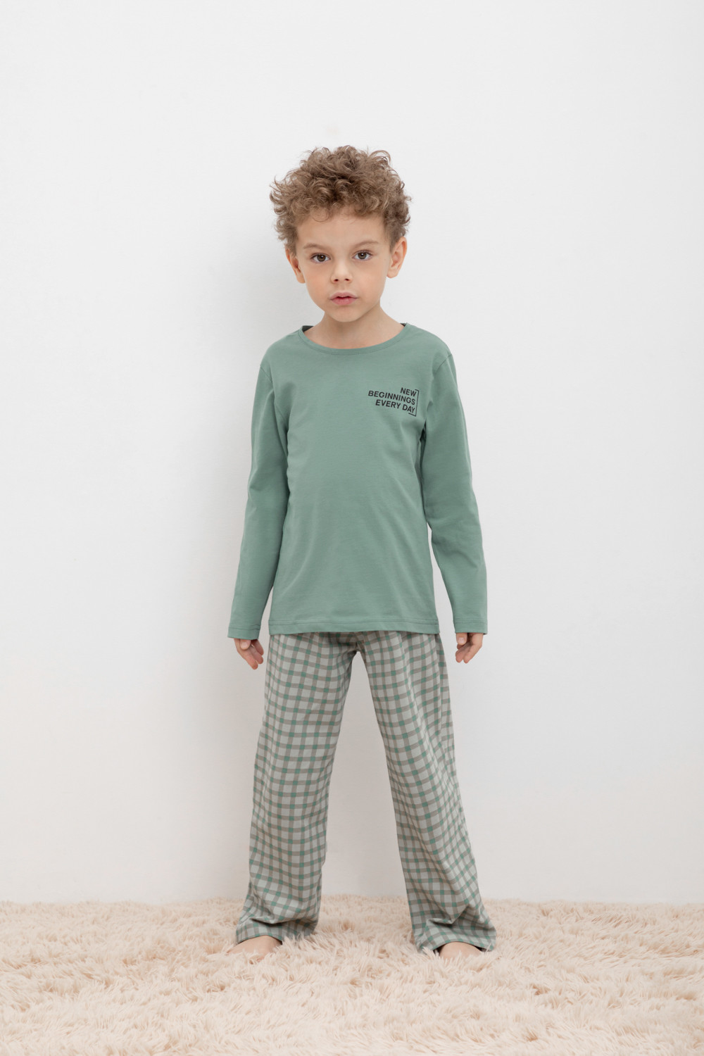 Пижама детская CROCKID М 1303-1, М 3702, весенний зеленый, бежевая клетка, 92 бежевая заколка краб мини 3 1 см alexander de paris детская