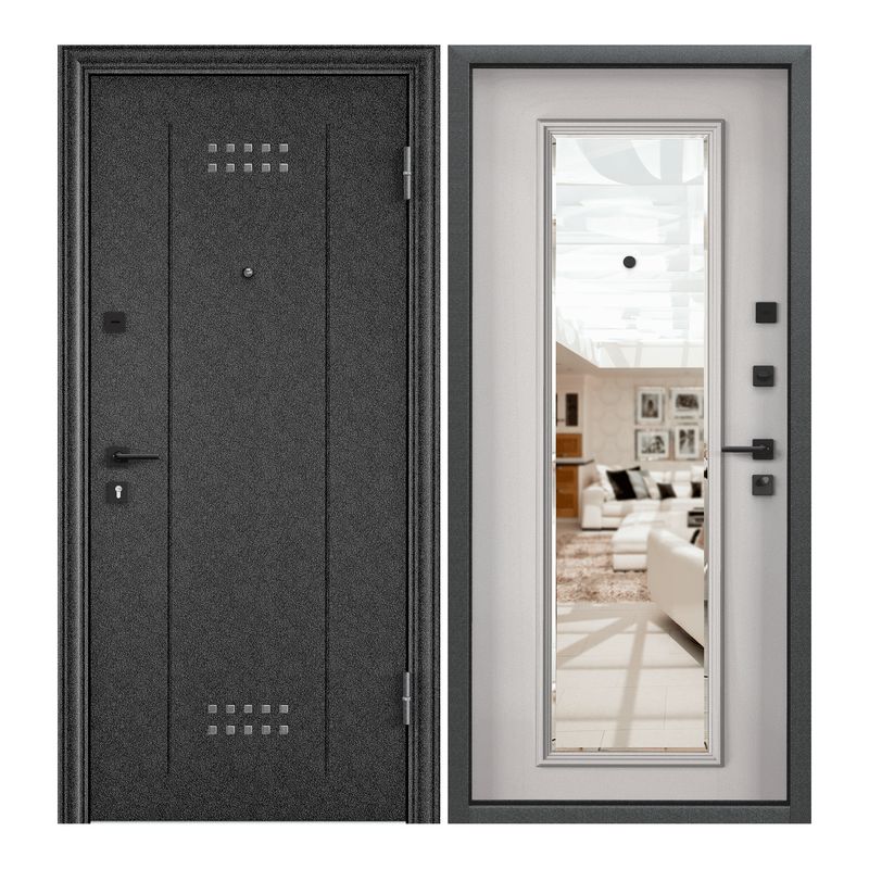 

Дверь входная Torex для квартиры стальная Flat-M 860х2050 правый, зеркало, черный/белый, Flat-M