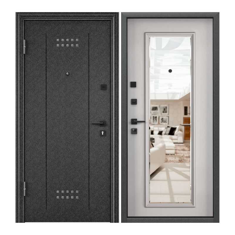 

Дверь входная Torex для квартиры металлическая Flat-M 860х2050 левый, зеркало,черный/белый, Flat-M