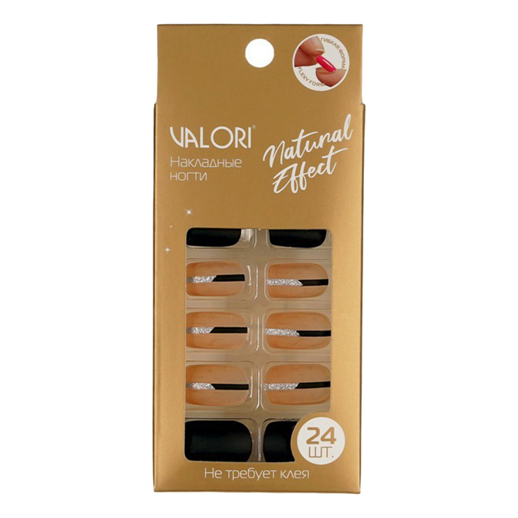 

Накладные ногти Valori Natural Effect матовые бежевые с черным 24 шт, Черный;бежевый