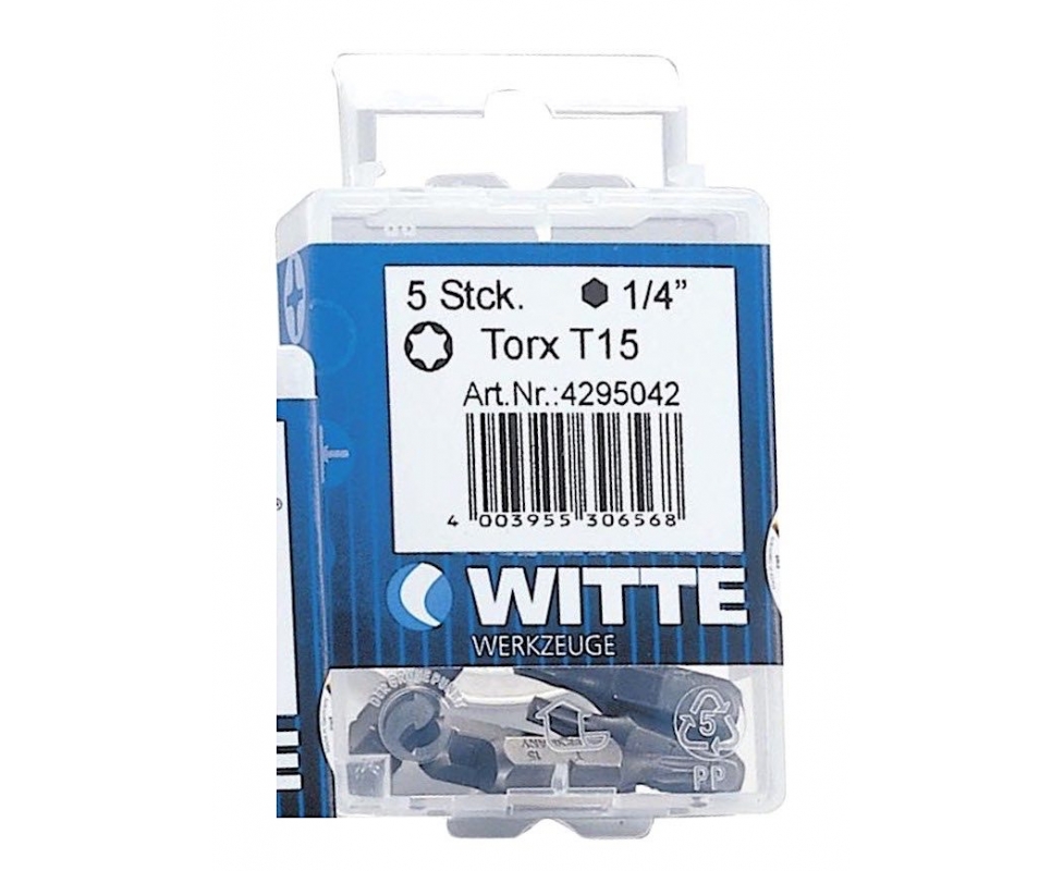 

БИТЫ STAINLESS 1/4"TORX T20 x25 мм пластик.уп. 5 шт., WITTE 427732200