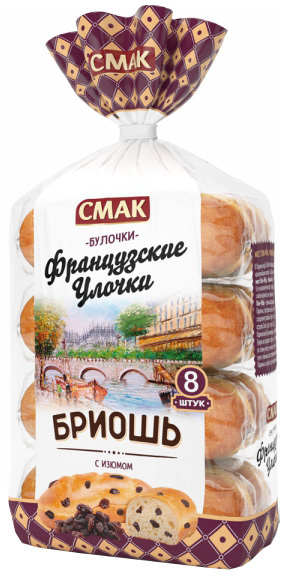 

Булочка бриош Смак Французские улочки с изюмом 30 г х 8 шт
