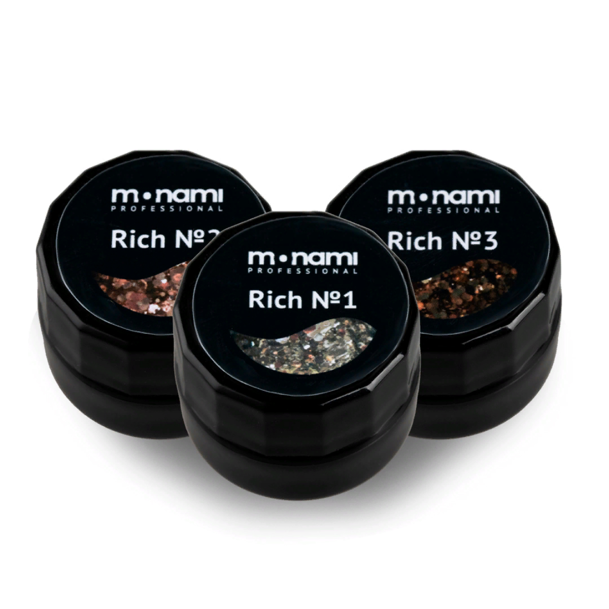 

Набор гель-лаков Monami, Rich, 3 шт* 5 мл, Золотистый;серебристый