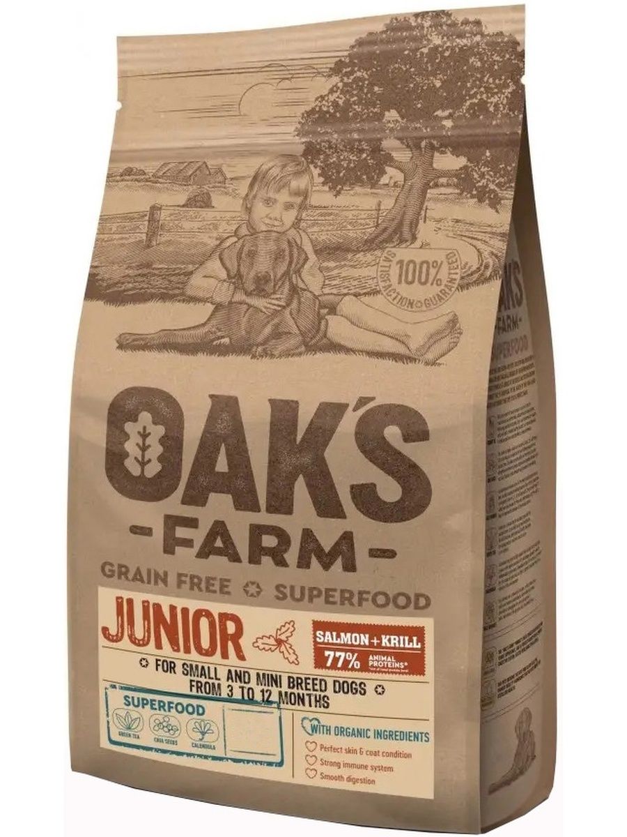 

Сухой корм для щенков OAKS FARM GF Junior, для мини пород, лосось, криль 18кг, GF Junior