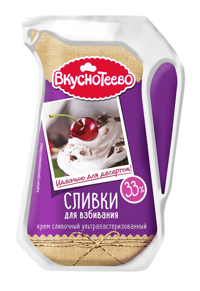 

Крем Вкуснотеево сливочный Cливки для взбивания ультрапастеризованный 33% бзмж 500 мл