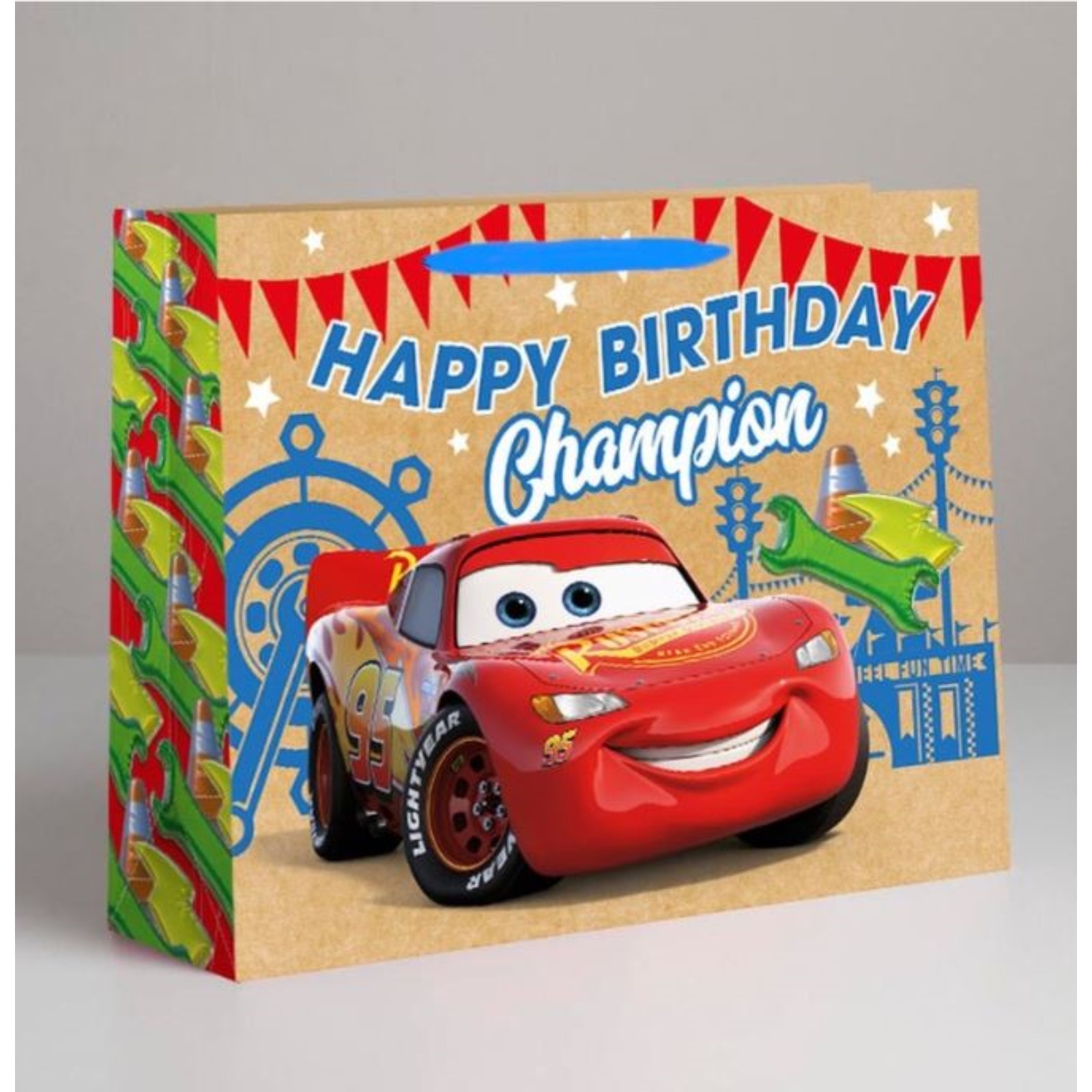 Пакет подарочный Disney Тачки Happy Birthday, Champion, крафт  40 х 31 х 11,5 см