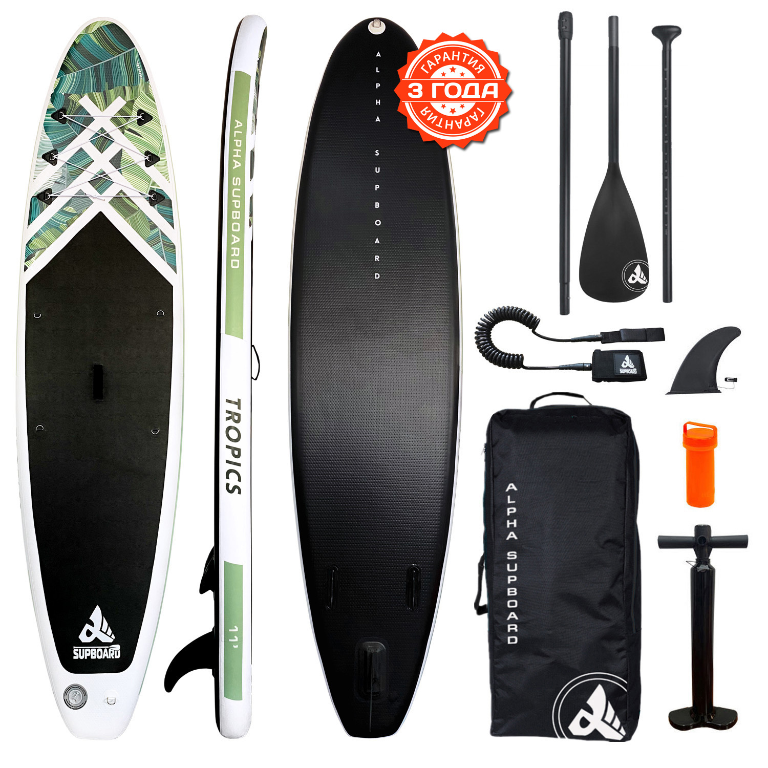 фото Надувная sup-доска alpha supboard tropics-11 black (335 x 81 x 15 см) alpha caprice