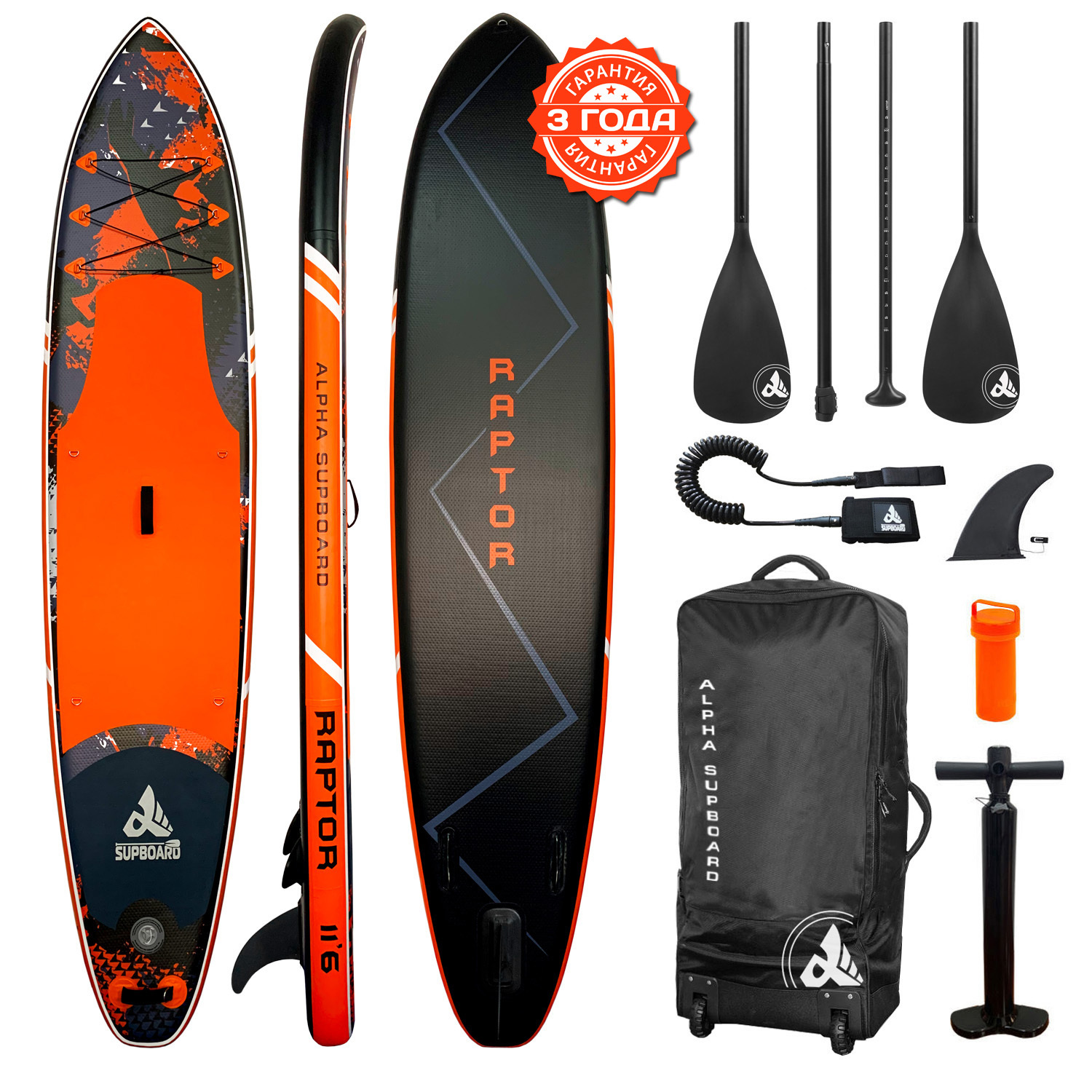 фото Надувная sup-доска alpha supboard raptor-11.6 comfort black (353 x 76 x 15 см) alpha caprice