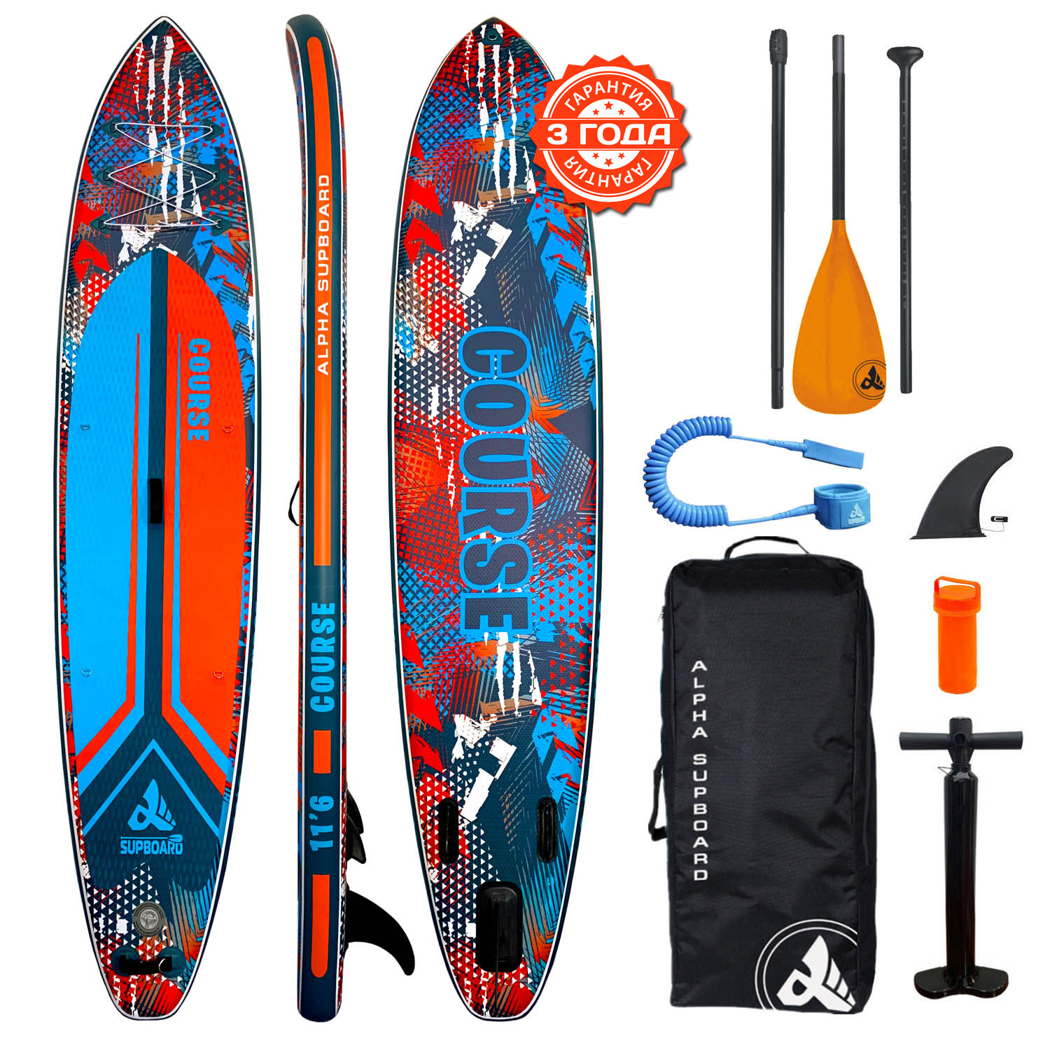 фото Надувная sup-доска alpha supboard course-11.6 blue (353 x 76 x 15 см) alpha caprice