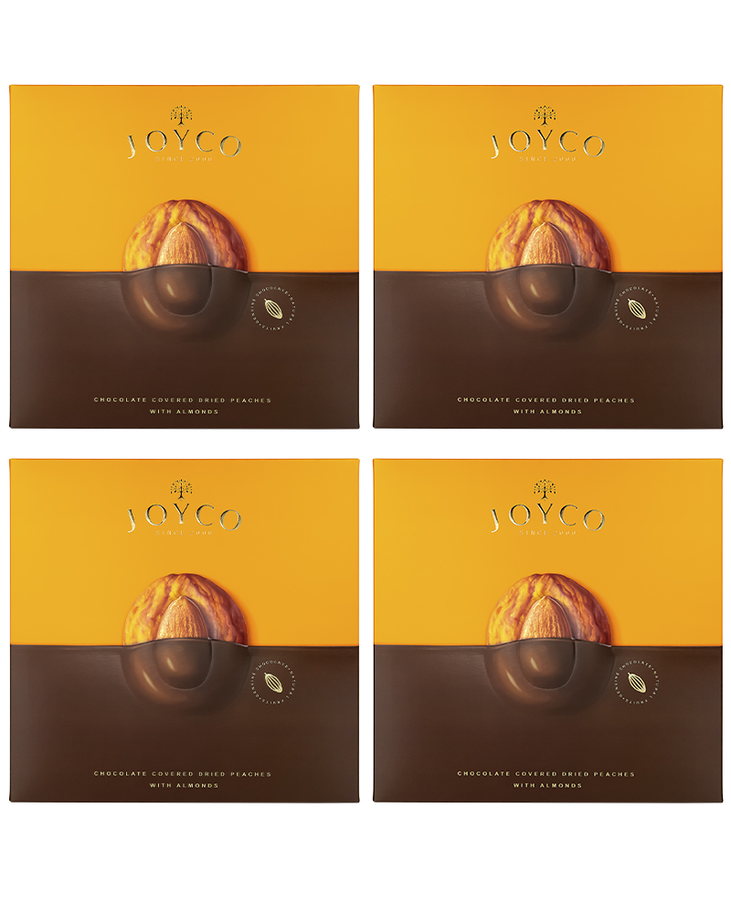 Шоколадные конфеты JOYCO Сухофрукт персика в шоколаде с миндалем, 4 шт по 190 г