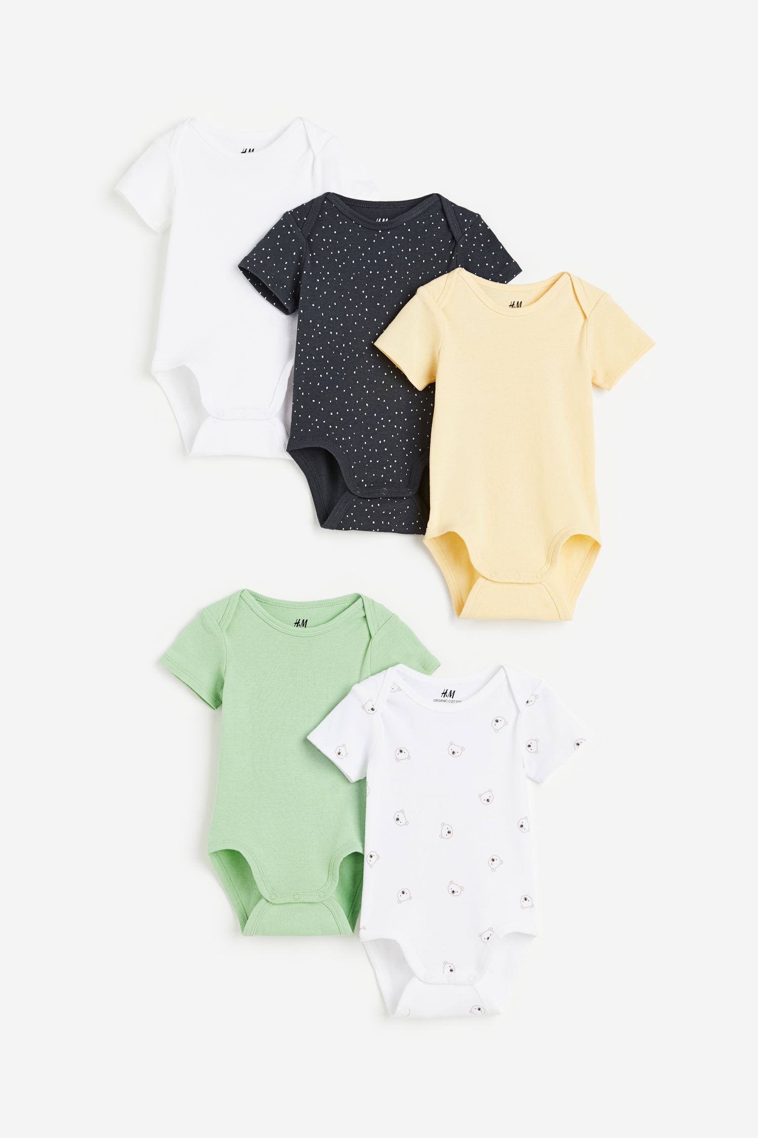 

5 шт. боди из хлопка H&M для мальчиков 50 Светло-зеленый/Медведи (доставка из-за рубежа), Синий;зеленый;белый, 1159381