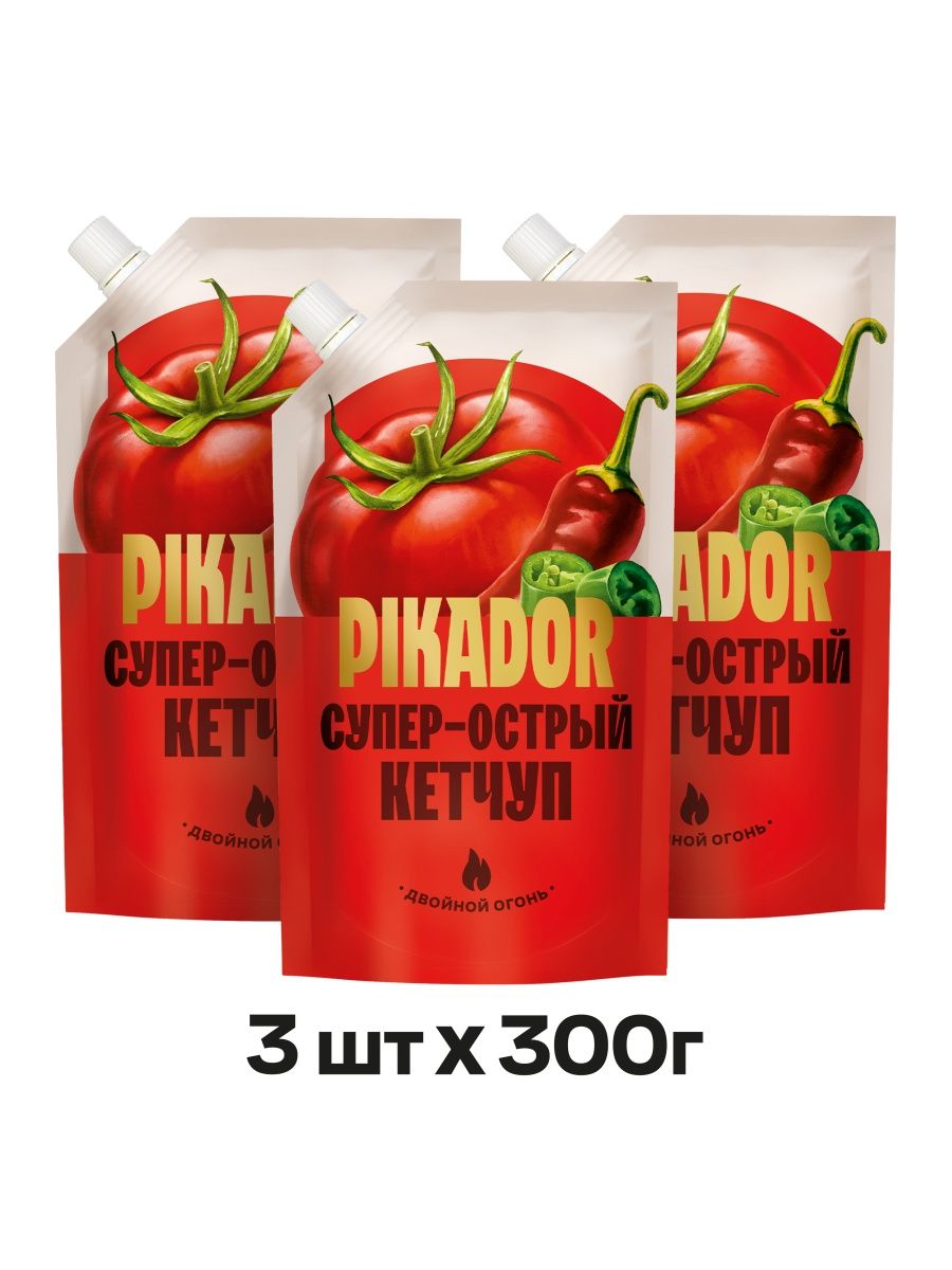 Кетчуп PIKADOR супер острый, 3 шт по 300 г