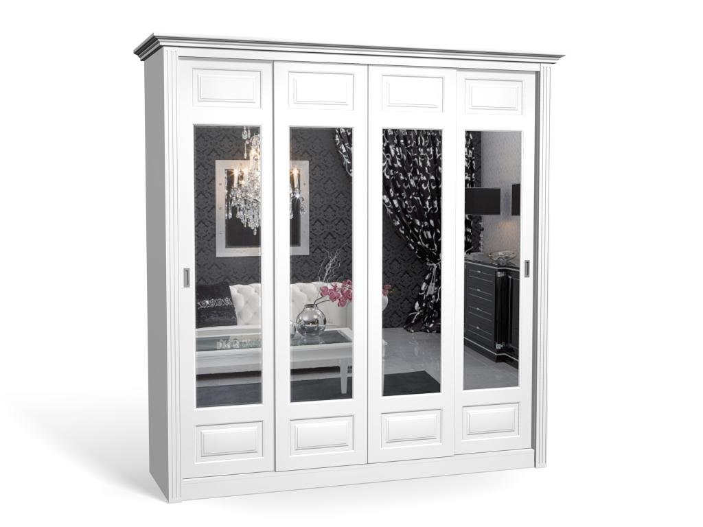 

Шкаф-купе Классика-23 МДФ для одежды с зеркалом четырёхдверный 200x210x50 Мегамебель, Белый, Классика-23