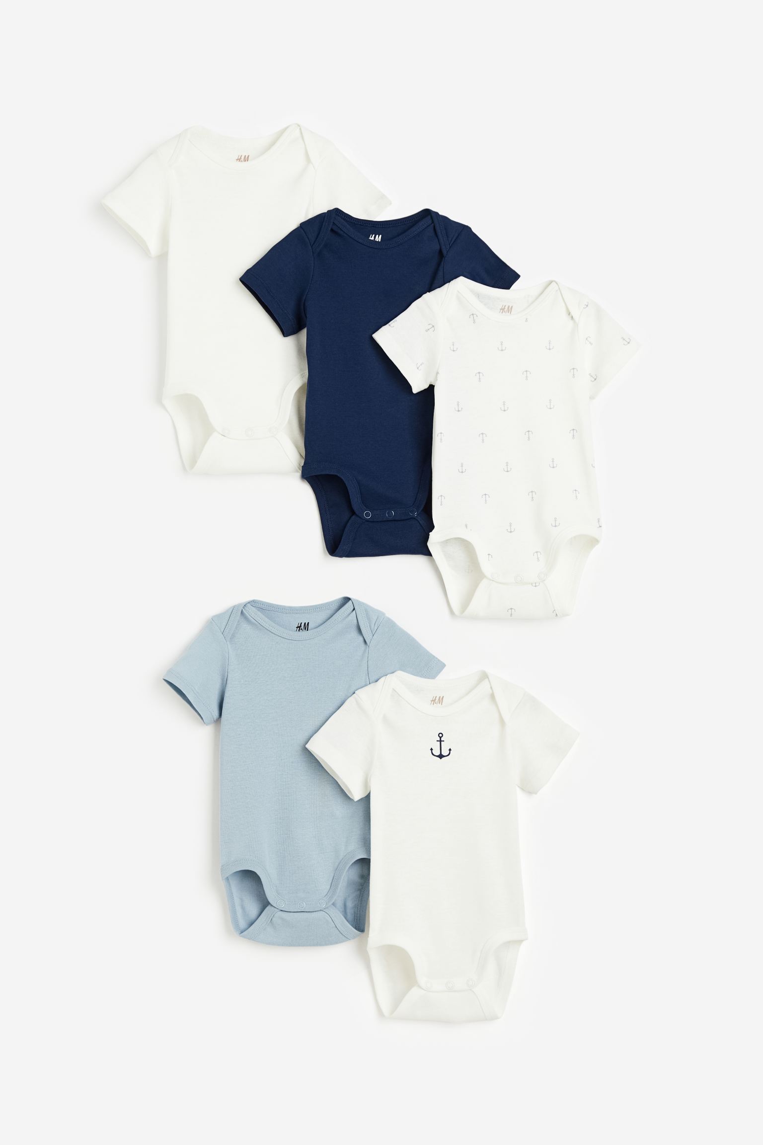 

5 шт. боди из хлопка H&M для мальчиков 50 Белый/Якорь (доставка из-за рубежа), Белый;синий, 1159381