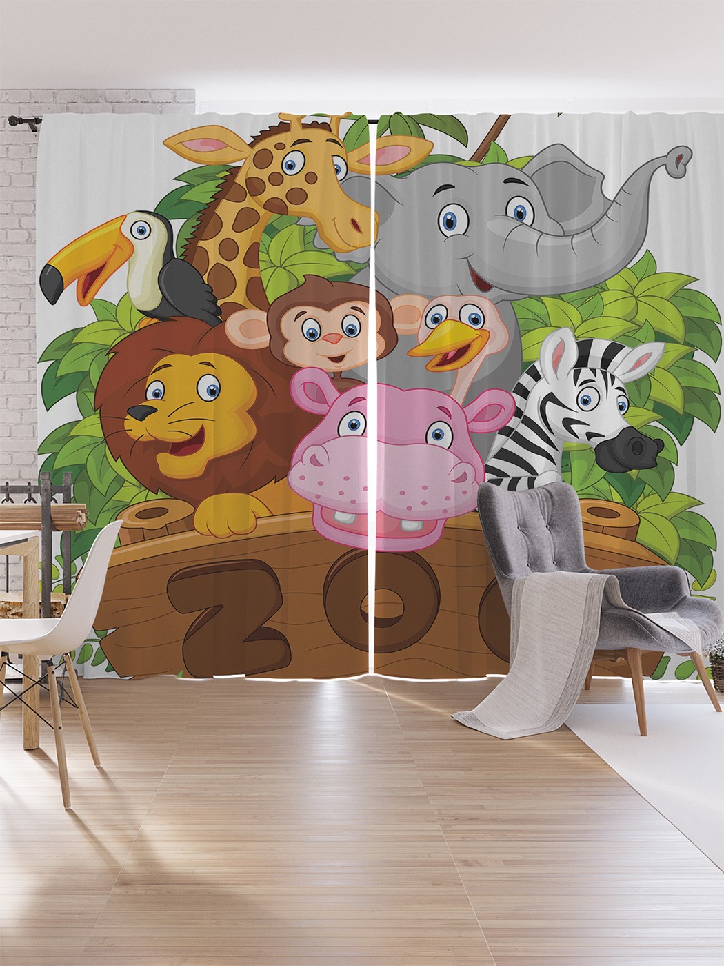 

Шторы под лён JoyArty "Жители зоопарка", серия Oxford DeLux, 340х265 см, Жители зоопарка