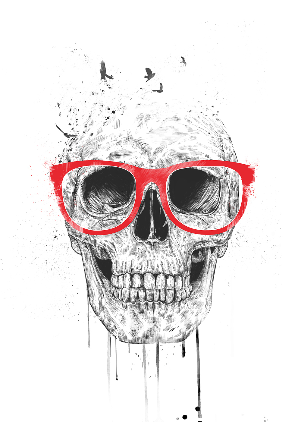

Большой постер на стену Skull with red glasses 40х50 см без рамы, BSSKULLGL